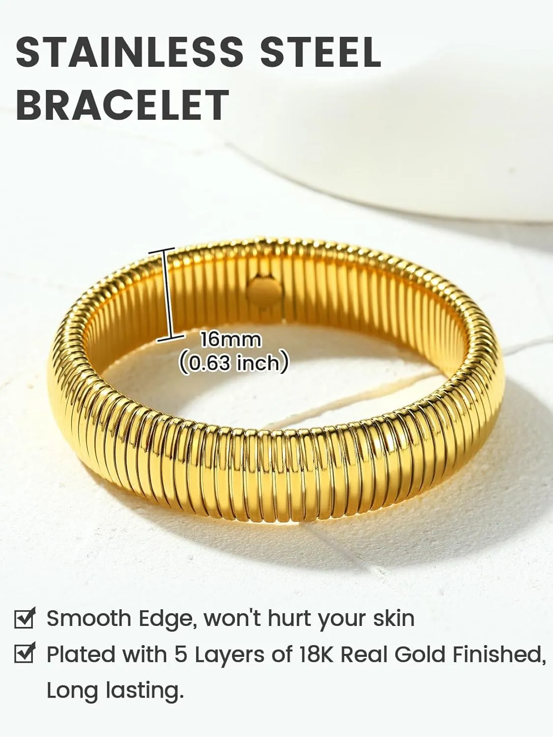 KeyStyle Bangle Bracelets for Women, Stainless Steel Stretch Bracelet Flexible Wide Link Chain Gold Wristband GoldChic Twisted Jewelry, 10mm, 16mm, 20mm