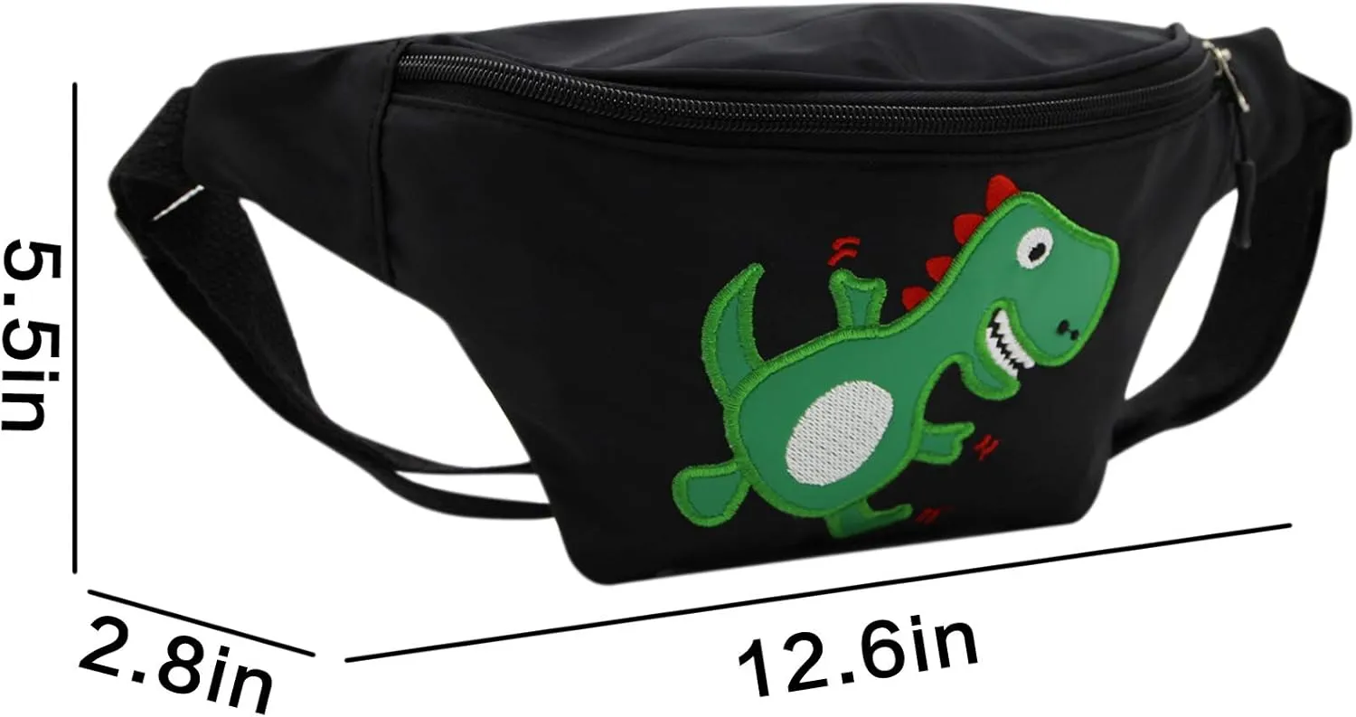 Kids Baby Boys Girls Fanny Pack Cartoon Dinosaur Purse Waist Pack Belt Bum Bag for Travel,Hiking,Sports (Black)