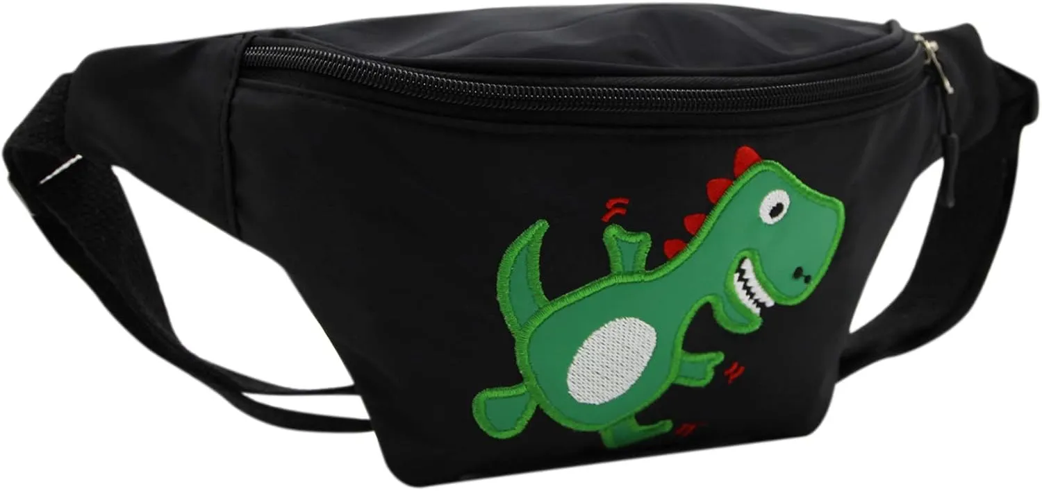 Kids Baby Boys Girls Fanny Pack Cartoon Dinosaur Purse Waist Pack Belt Bum Bag for Travel,Hiking,Sports (Black)