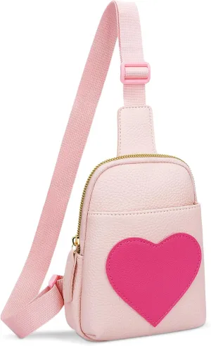 KKXIU Girls Sling Crossbody Bag Heart Initial Chest Bag Pink Mini Fanny Pack Personalized Gift for Kids Children