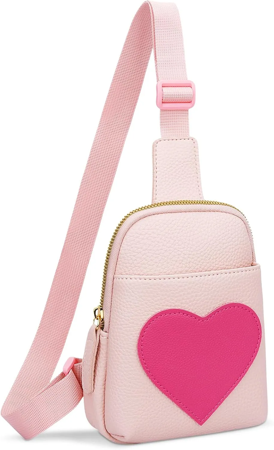 KKXIU Girls Sling Crossbody Bag Heart Initial Chest Bag Pink Mini Fanny Pack Personalized Gift for Kids Children