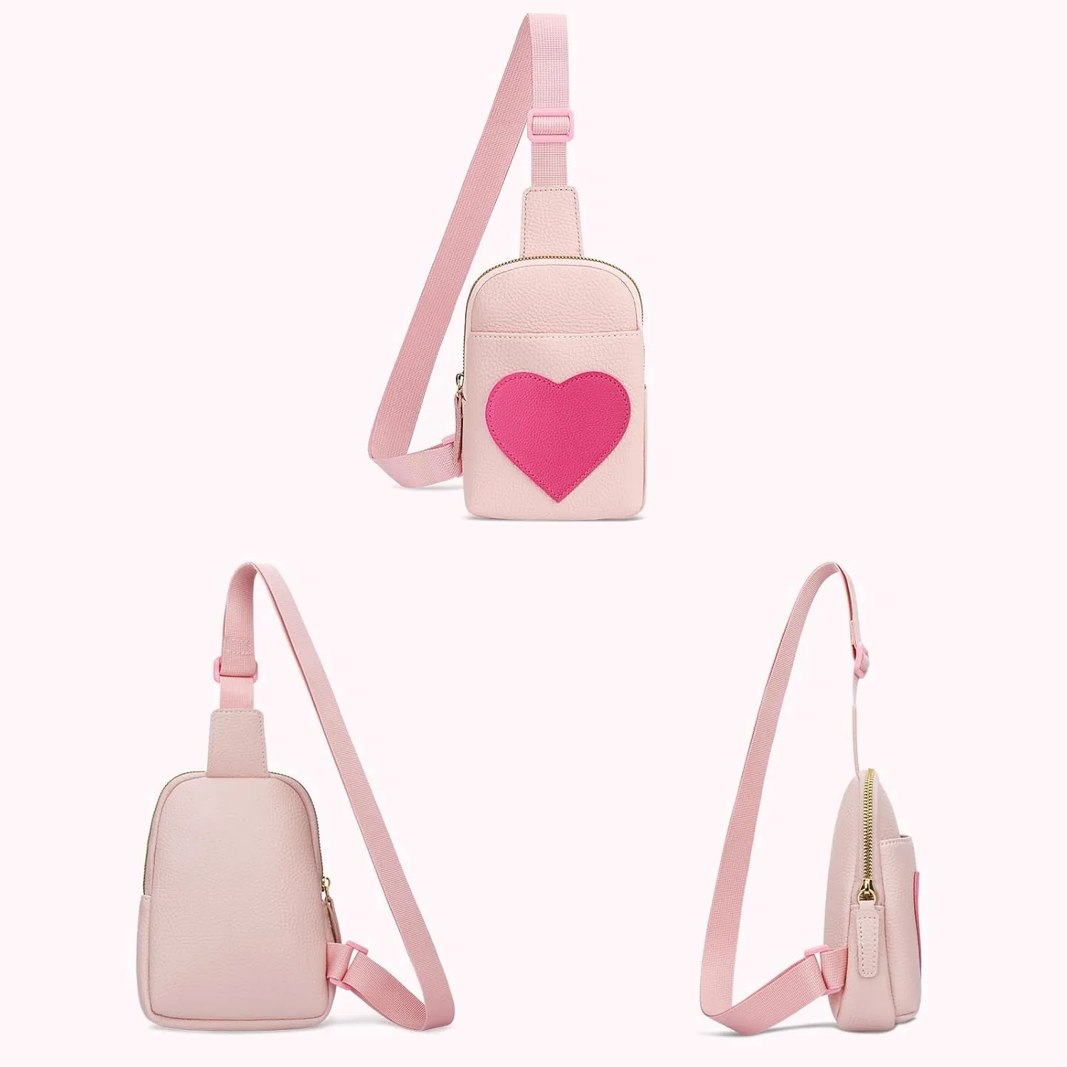 KKXIU Girls Sling Crossbody Bag Heart Initial Chest Bag Pink Mini Fanny Pack Personalized Gift for Kids Children