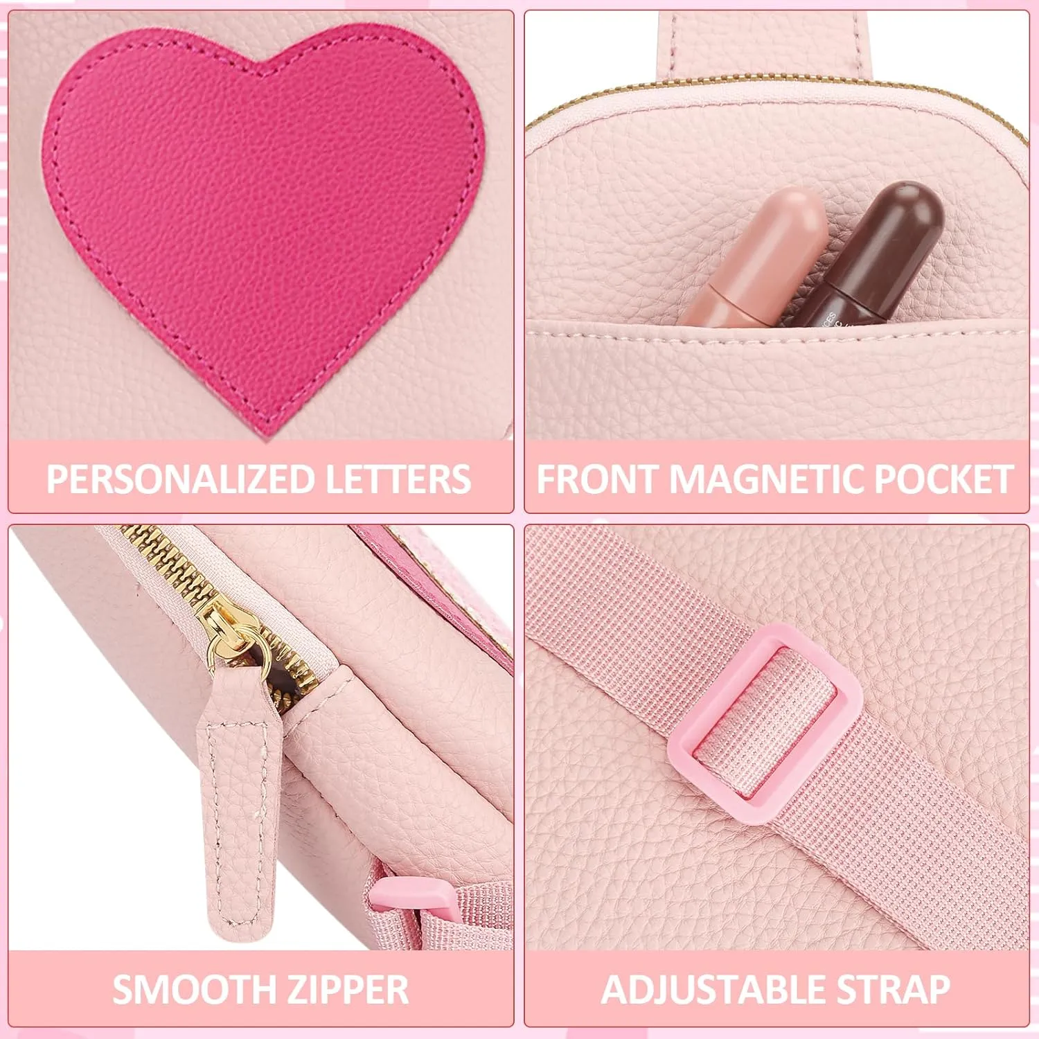 KKXIU Girls Sling Crossbody Bag Heart Initial Chest Bag Pink Mini Fanny Pack Personalized Gift for Kids Children