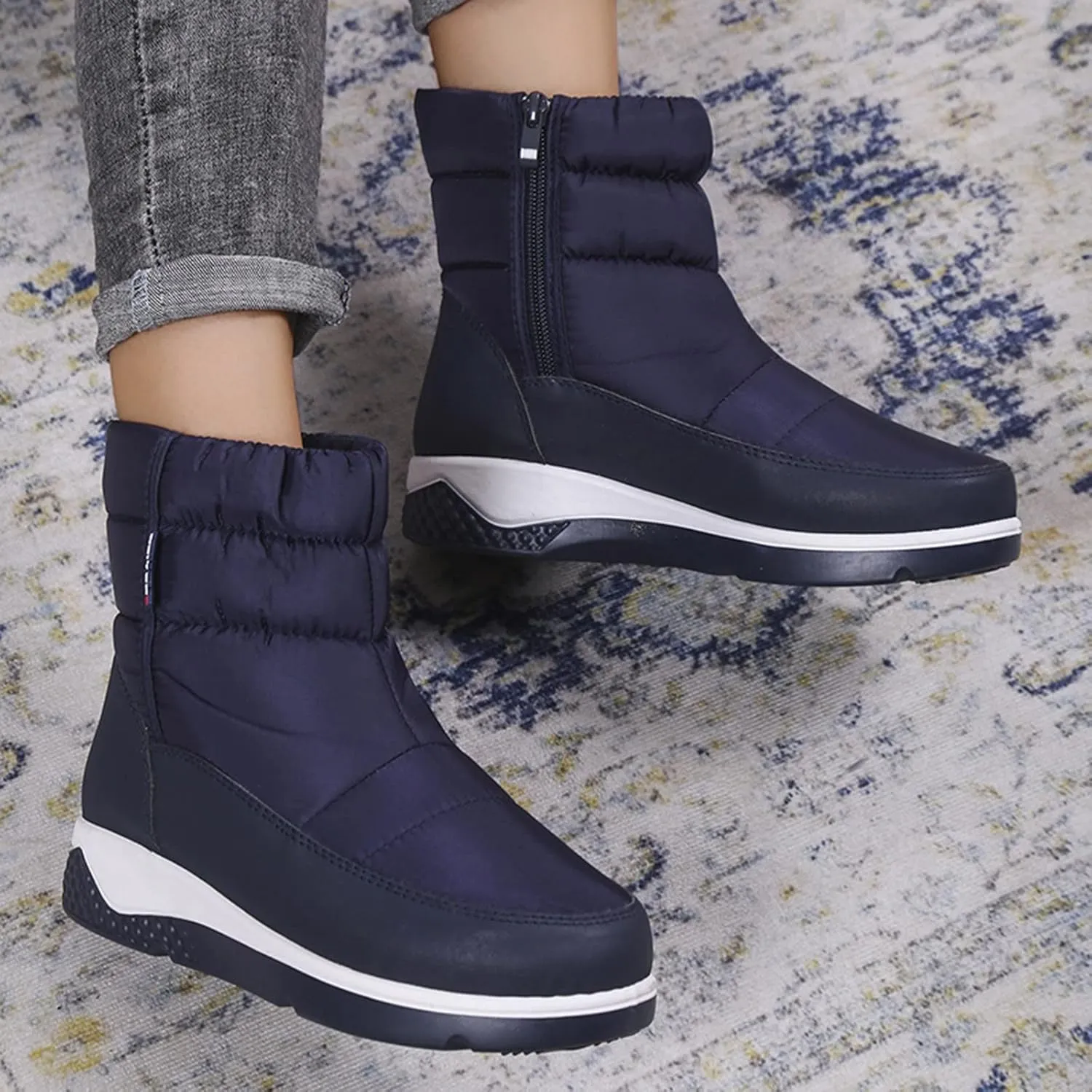 Knee High Winter Boots for Women Waterproof Snow Cute Womens Platform Snow Boots Womens Snow Boots Waterproof Size 8 Women Mid Calf Flat Leather Winter Boots Botas Para Nieve De Mujer Frio