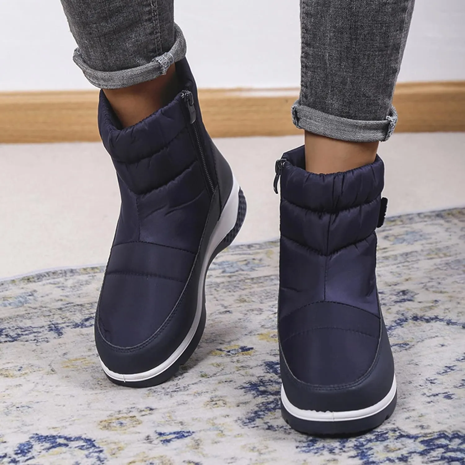 Knee High Winter Boots for Women Waterproof Snow Cute Womens Platform Snow Boots Womens Snow Boots Waterproof Size 8 Women Mid Calf Flat Leather Winter Boots Botas Para Nieve De Mujer Frio
