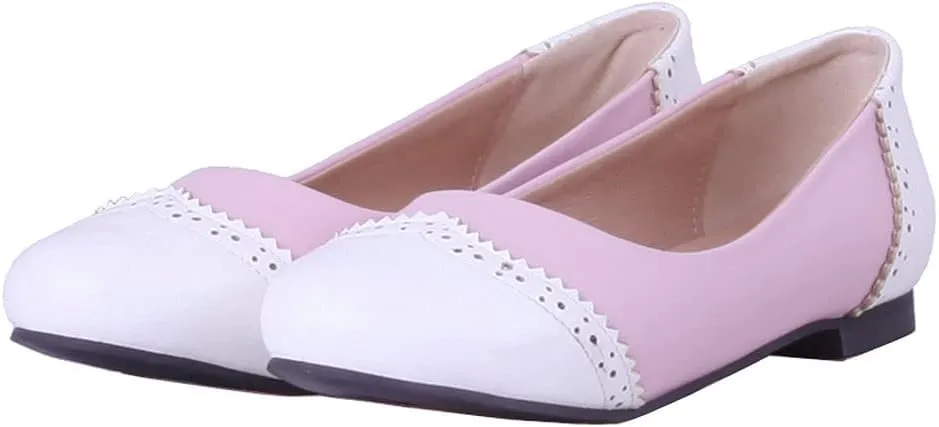 KOKOMOMO Womens Round Toe Slip On Ballet Flats Wingtip Oxford Pumps Vintage Rockabilly Shoes