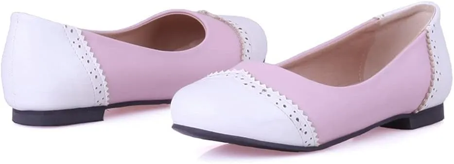 KOKOMOMO Womens Round Toe Slip On Ballet Flats Wingtip Oxford Pumps Vintage Rockabilly Shoes