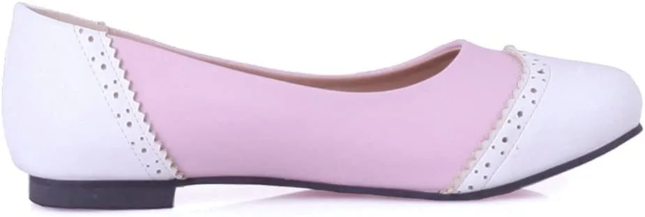 KOKOMOMO Womens Round Toe Slip On Ballet Flats Wingtip Oxford Pumps Vintage Rockabilly Shoes