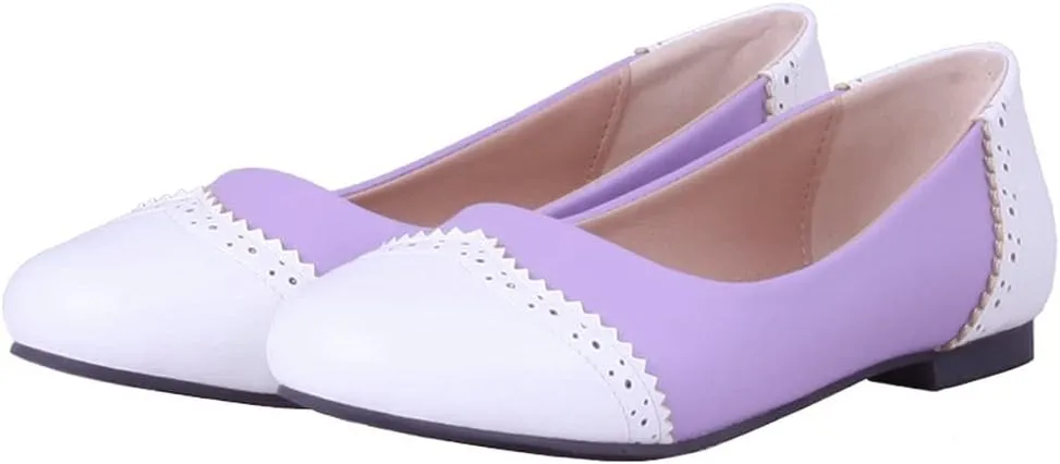KOKOMOMO Womens Round Toe Slip On Ballet Flats Wingtip Oxford Pumps Vintage Rockabilly Shoes