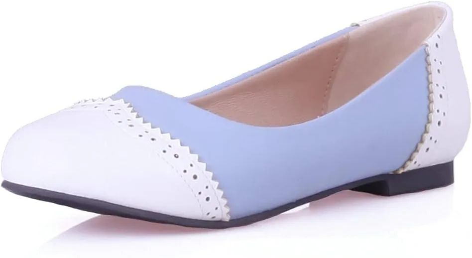 KOKOMOMO Womens Round Toe Slip On Ballet Flats Wingtip Oxford Pumps Vintage Rockabilly Shoes