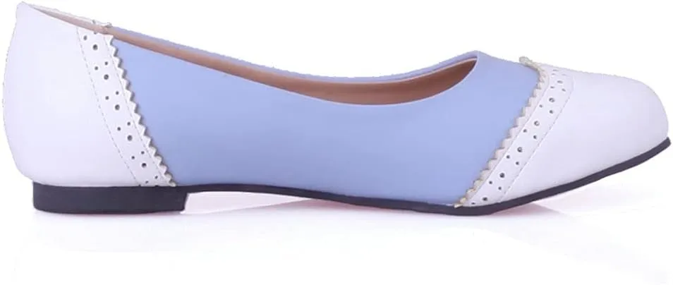 KOKOMOMO Womens Round Toe Slip On Ballet Flats Wingtip Oxford Pumps Vintage Rockabilly Shoes