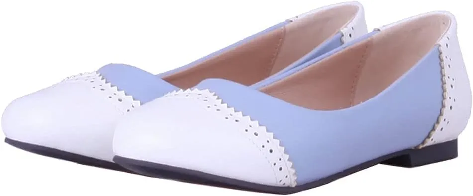 KOKOMOMO Womens Round Toe Slip On Ballet Flats Wingtip Oxford Pumps Vintage Rockabilly Shoes