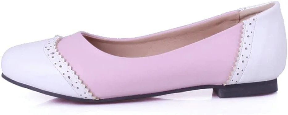 KOKOMOMO Womens Round Toe Slip On Ballet Flats Wingtip Oxford Pumps Vintage Rockabilly Shoes