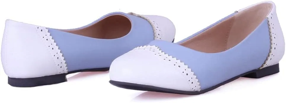 KOKOMOMO Womens Round Toe Slip On Ballet Flats Wingtip Oxford Pumps Vintage Rockabilly Shoes