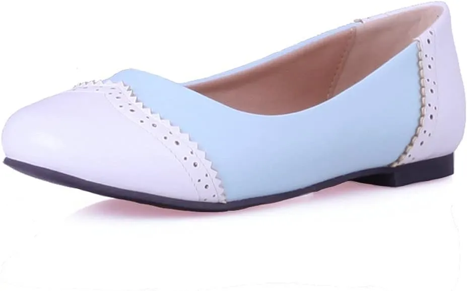 KOKOMOMO Womens Round Toe Slip On Ballet Flats Wingtip Oxford Pumps Vintage Rockabilly Shoes