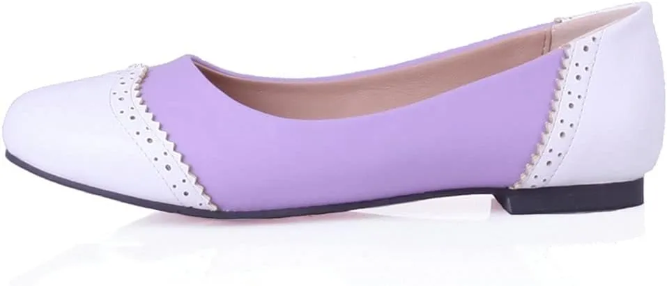 KOKOMOMO Womens Round Toe Slip On Ballet Flats Wingtip Oxford Pumps Vintage Rockabilly Shoes