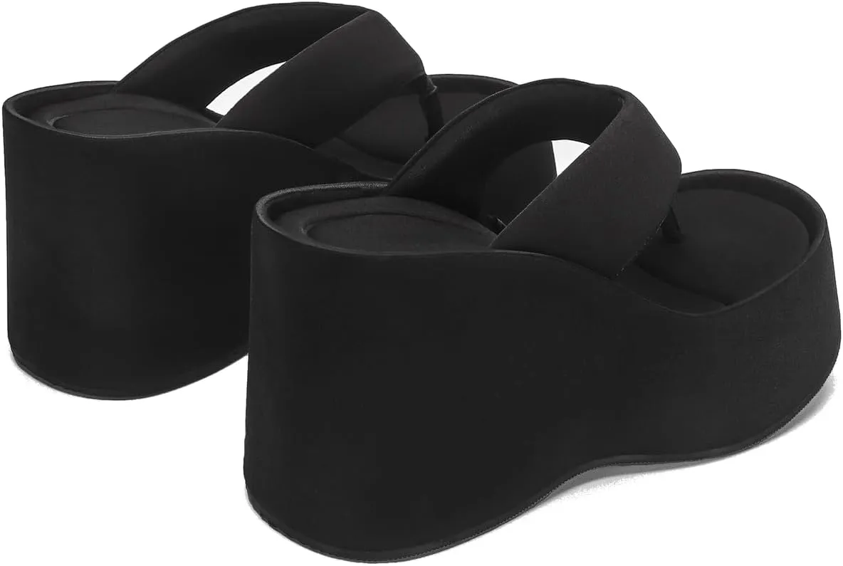 KOKOMOMO Womens Wedge Flip Flops Platform High Heel Thong Sandals Summer Slippers
