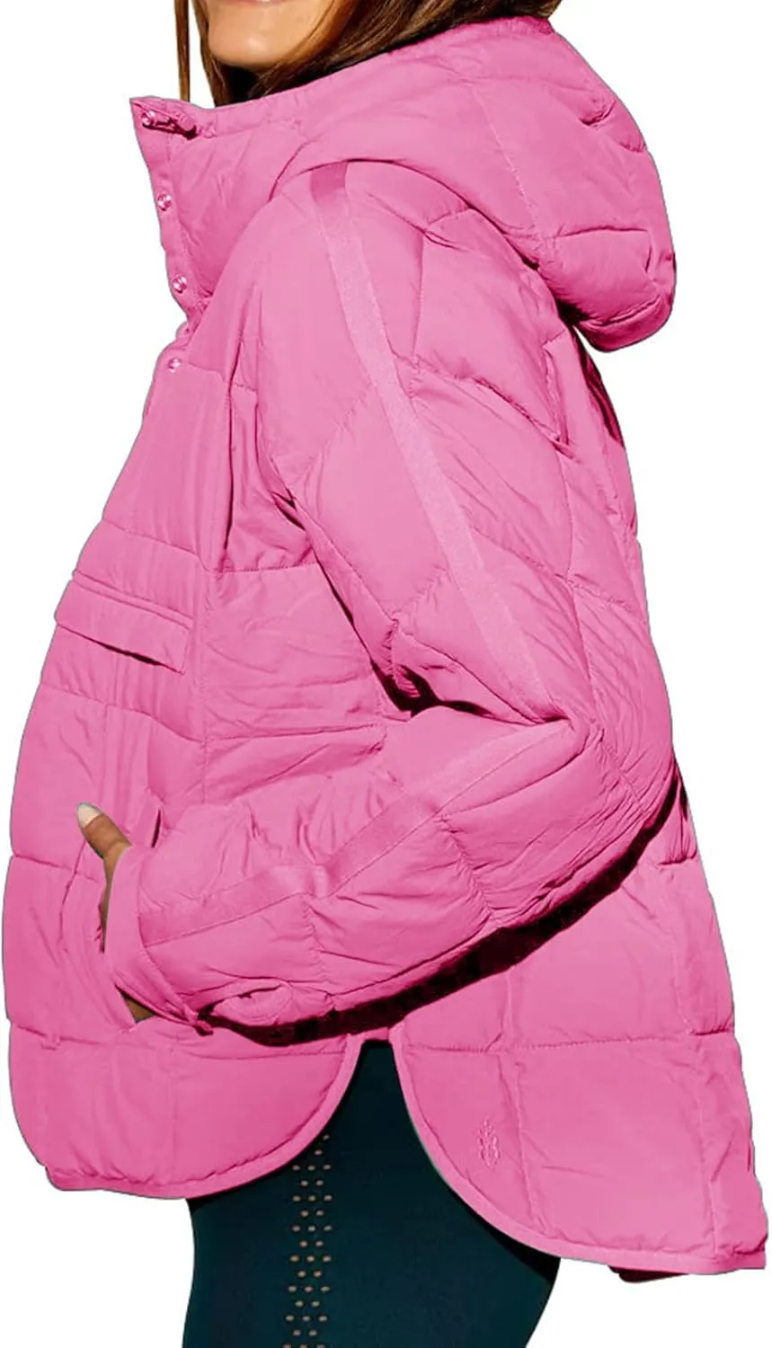 Kubbon Womens Oversized Hooded Puffer Jacket Quilted Lightweight Soft Comfy Padded Hoodies Coat Long Sleeve Warm Winter Coat