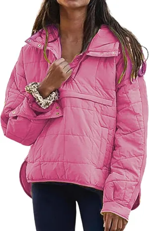 Kubbon Womens Oversized Hooded Puffer Jacket Quilted Lightweight Soft Comfy Padded Hoodies Coat Long Sleeve Warm Winter Coat