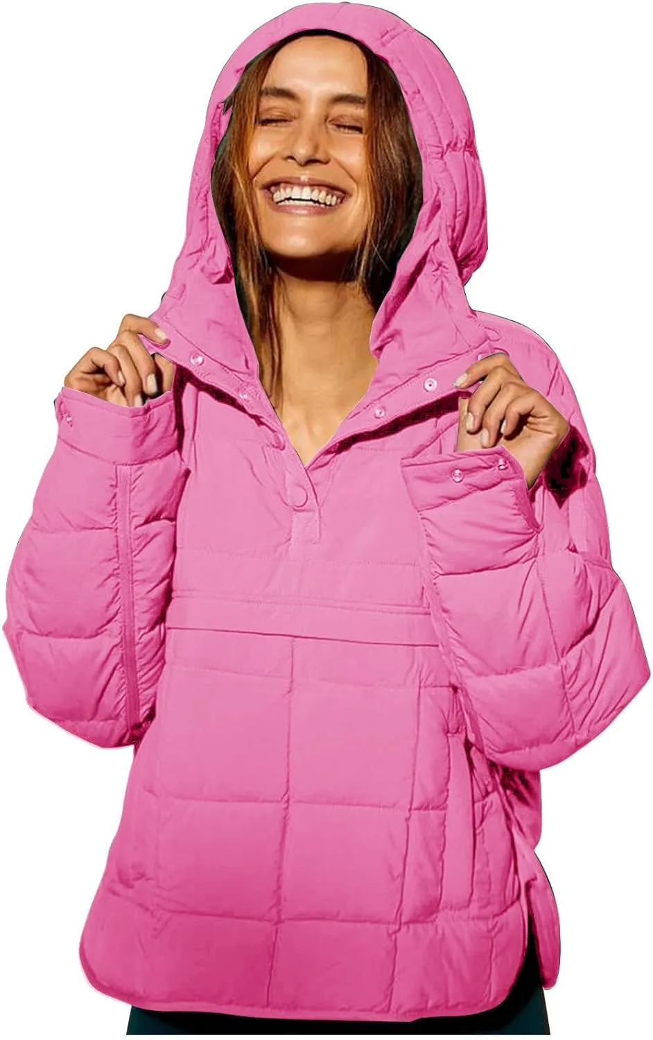 Kubbon Womens Oversized Hooded Puffer Jacket Quilted Lightweight Soft Comfy Padded Hoodies Coat Long Sleeve Warm Winter Coat