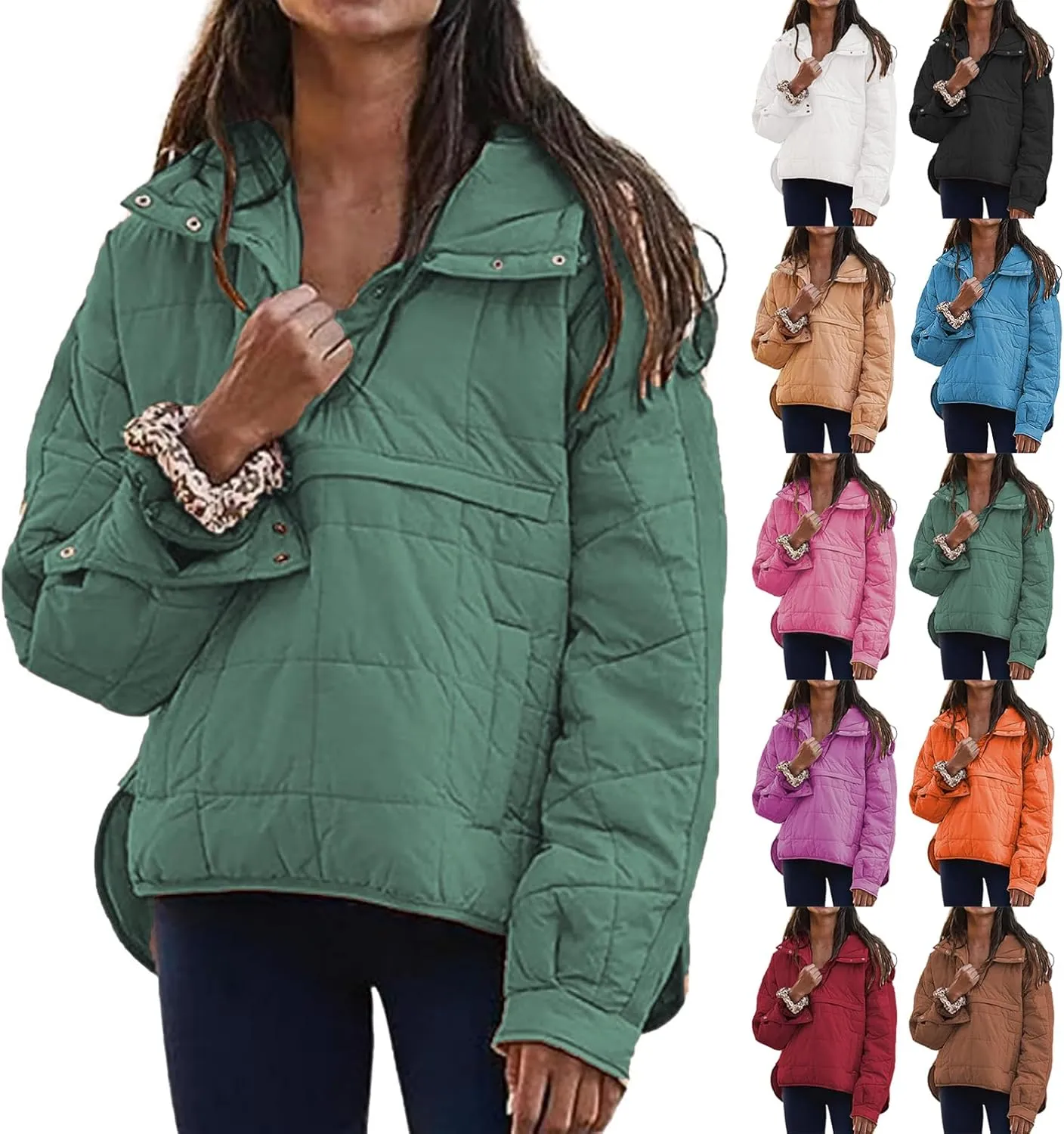 Kubbon Womens Oversized Hooded Puffer Jacket Quilted Lightweight Soft Comfy Padded Hoodies Coat Long Sleeve Warm Winter Coat