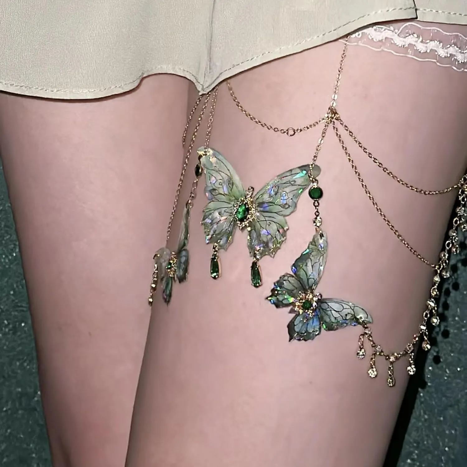 Lace Butterfly Tassels Thigh Jewelry, Adjustable Sexy Layered Butterfly Leg Chains Body Chains, Festival Summer Beach Body Jewelry Gift for Party