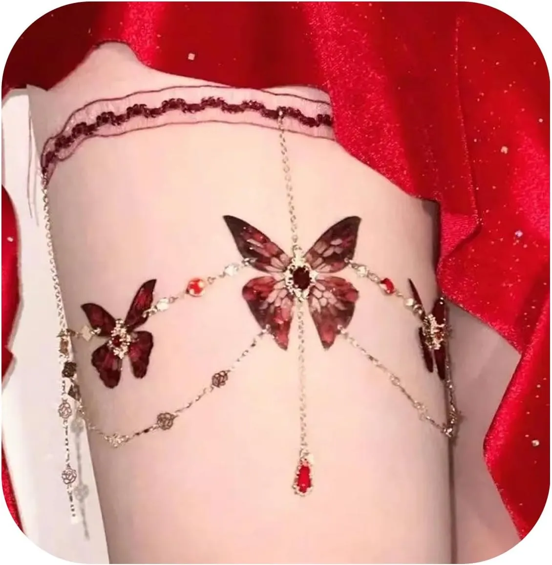 Lace Butterfly Tassels Thigh Jewelry, Adjustable Sexy Layered Butterfly Leg Chains Body Chains, Festival Summer Beach Body Jewelry Gift for Party