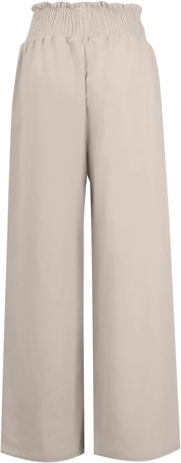 Ladies Linen Wide Leg Pants Elatic Waistband High Waisted Pants Summer Flowy Beach Pants Casual Dressy Work Palazzo Pants