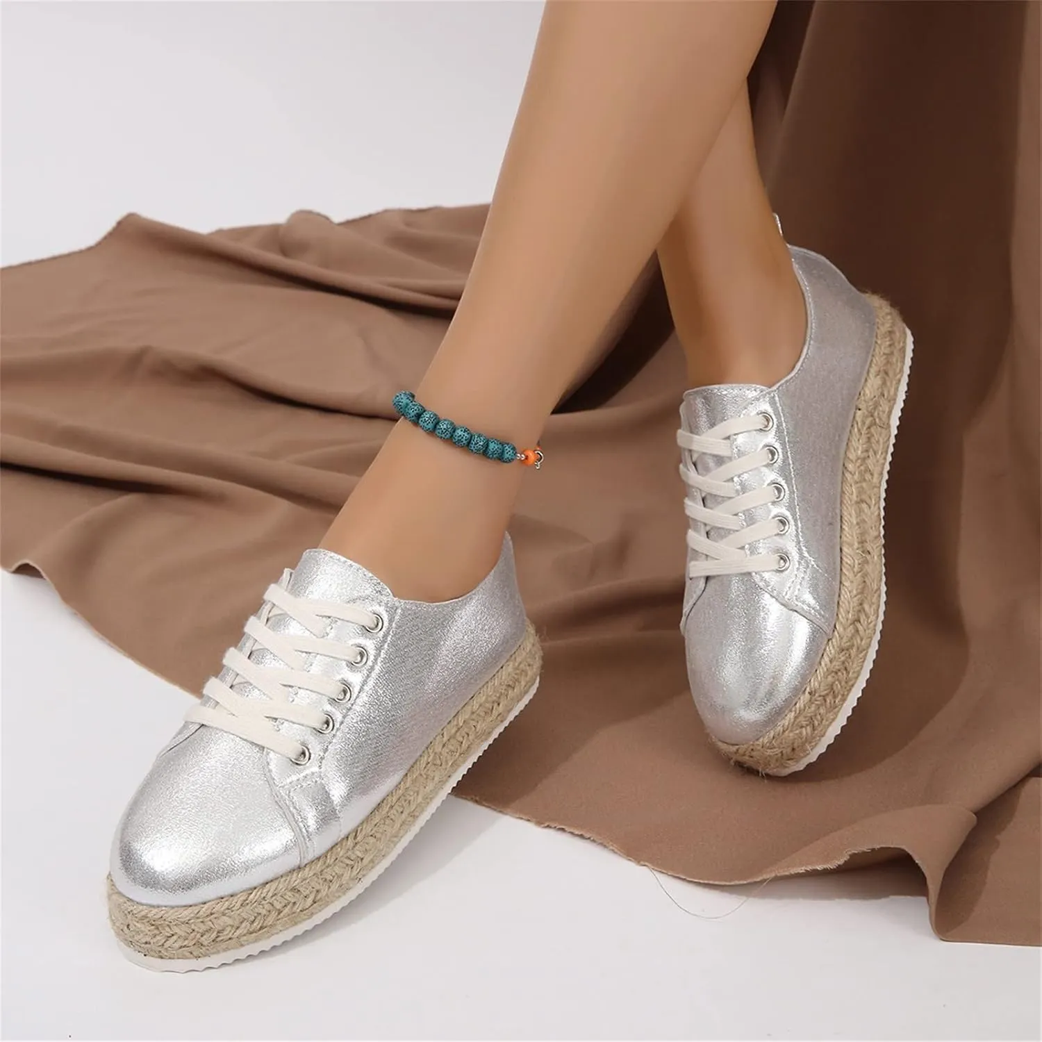 Ladies Summer Simple Bright Surface Fine Flash Shallow Mouth Thick Bottom Breathable Comfortable Women Sandals Summer (Silver, 6.5)