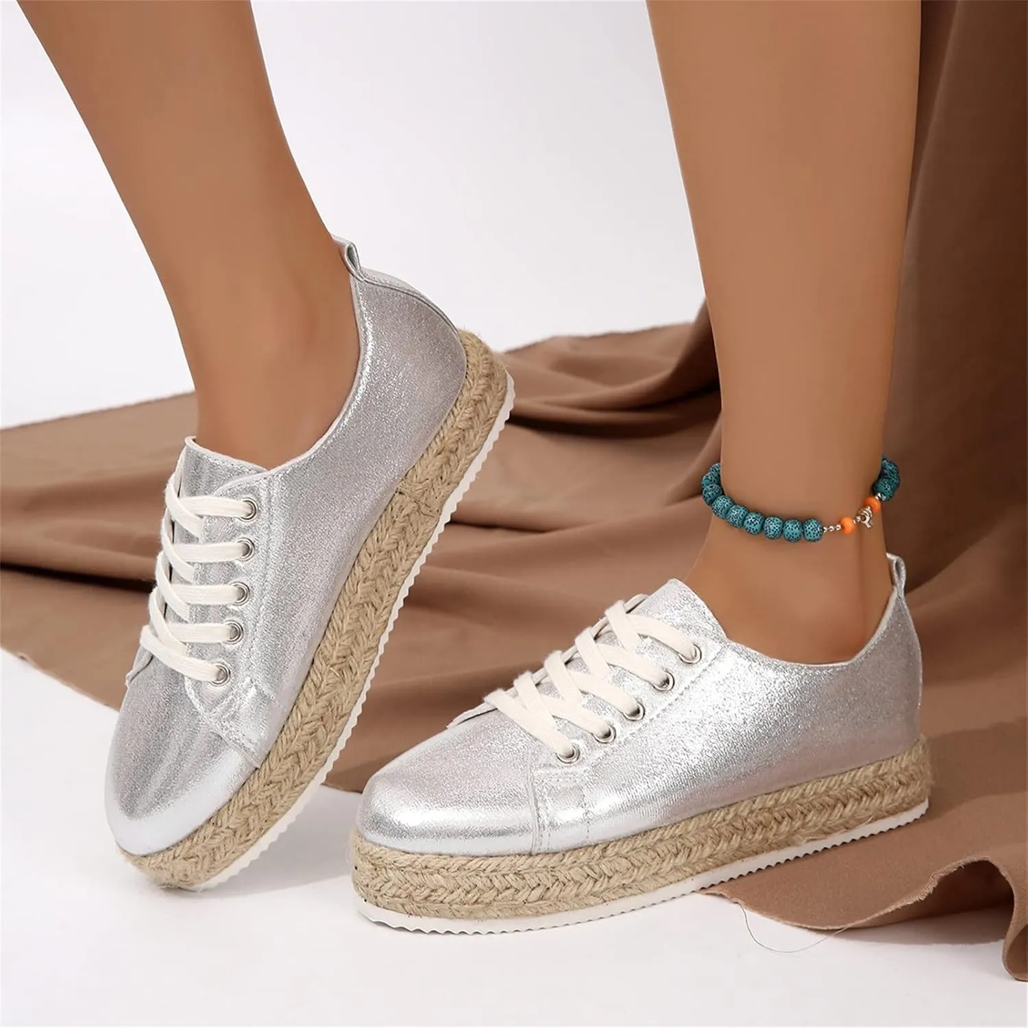Ladies Summer Simple Bright Surface Fine Flash Shallow Mouth Thick Bottom Breathable Comfortable Women Sandals Summer (Silver, 6.5)