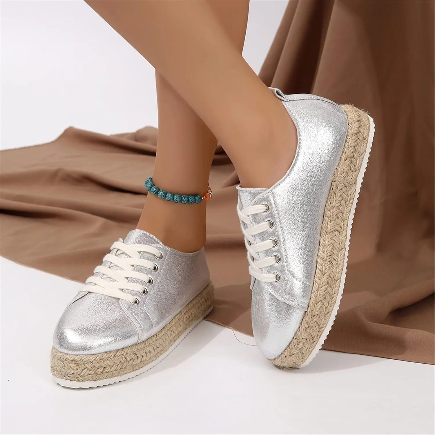 Ladies Summer Simple Bright Surface Fine Flash Shallow Mouth Thick Bottom Breathable Comfortable Women Sandals Summer (Silver, 6.5)