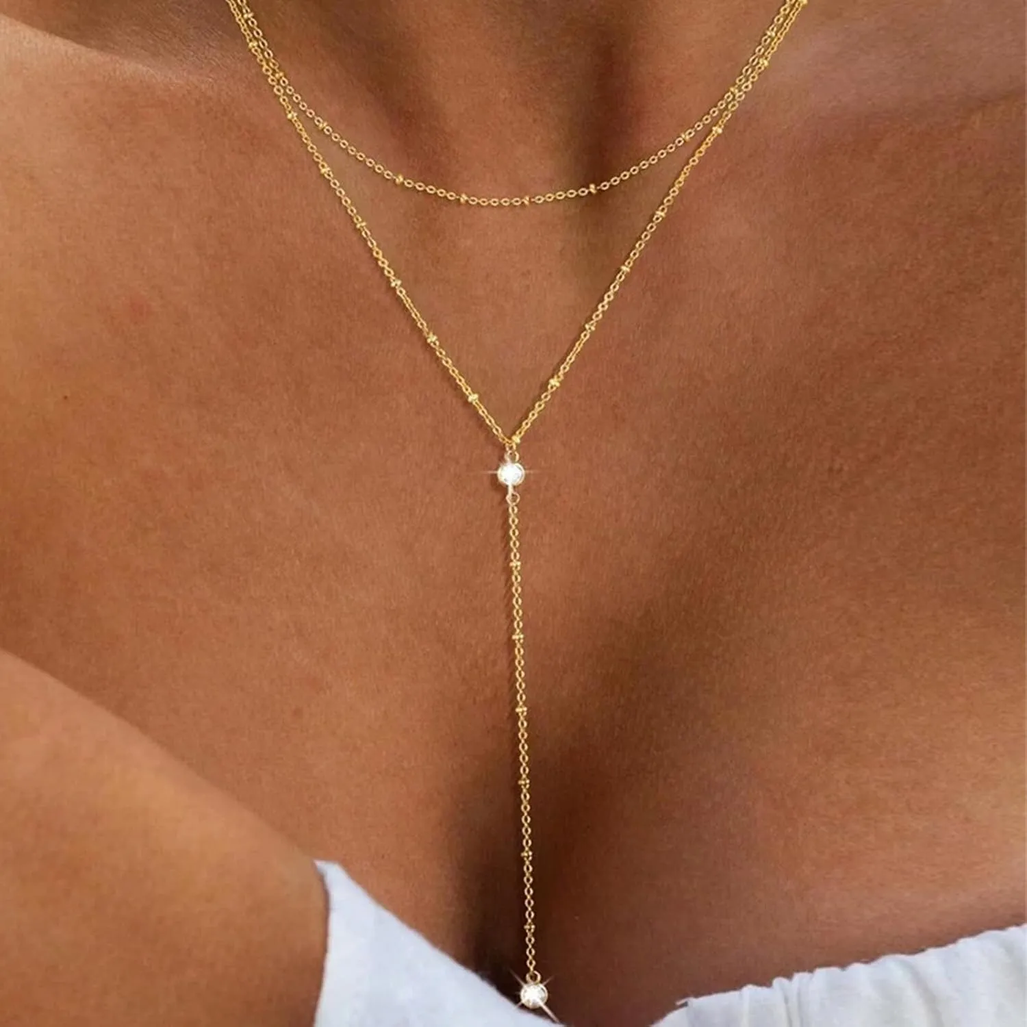 Lariat Necklace for Women Gold Long Necklaces for Women Dainty Drop Necklace Layered Beaded Twist Chain Y Shaped Necklaces