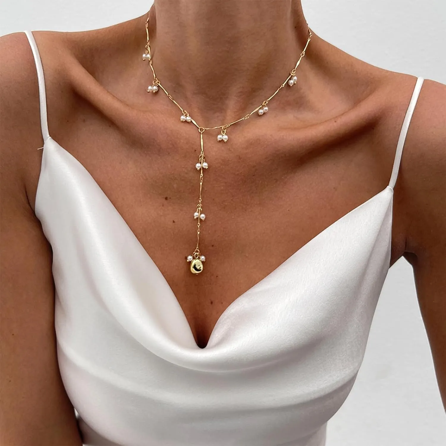 Lariat Necklace for Women Gold Long Necklaces for Women Dainty Drop Necklace Layered Beaded Twist Chain Y Shaped Necklaces