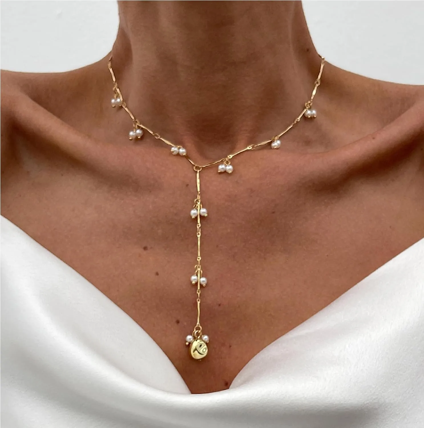 Lariat Necklace for Women Gold Long Necklaces for Women Dainty Drop Necklace Layered Beaded Twist Chain Y Shaped Necklaces