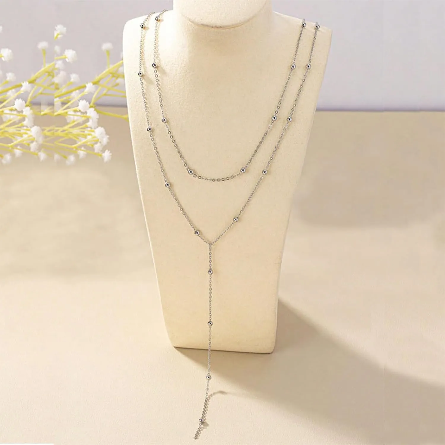 Lariat Necklace for Women Gold Long Necklaces for Women Dainty Drop Necklace Layered Beaded Twist Chain Y Shaped Necklaces