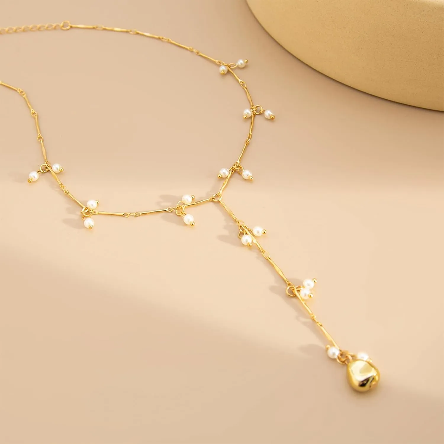 Lariat Necklace for Women Gold Long Necklaces for Women Dainty Drop Necklace Layered Beaded Twist Chain Y Shaped Necklaces