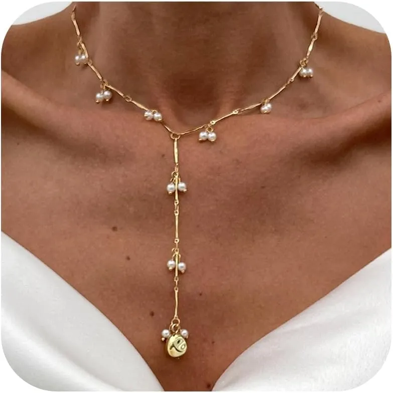 Lariat Necklace for Women Gold Long Necklaces for Women Dainty Drop Necklace Layered Beaded Twist Chain Y Shaped Necklaces