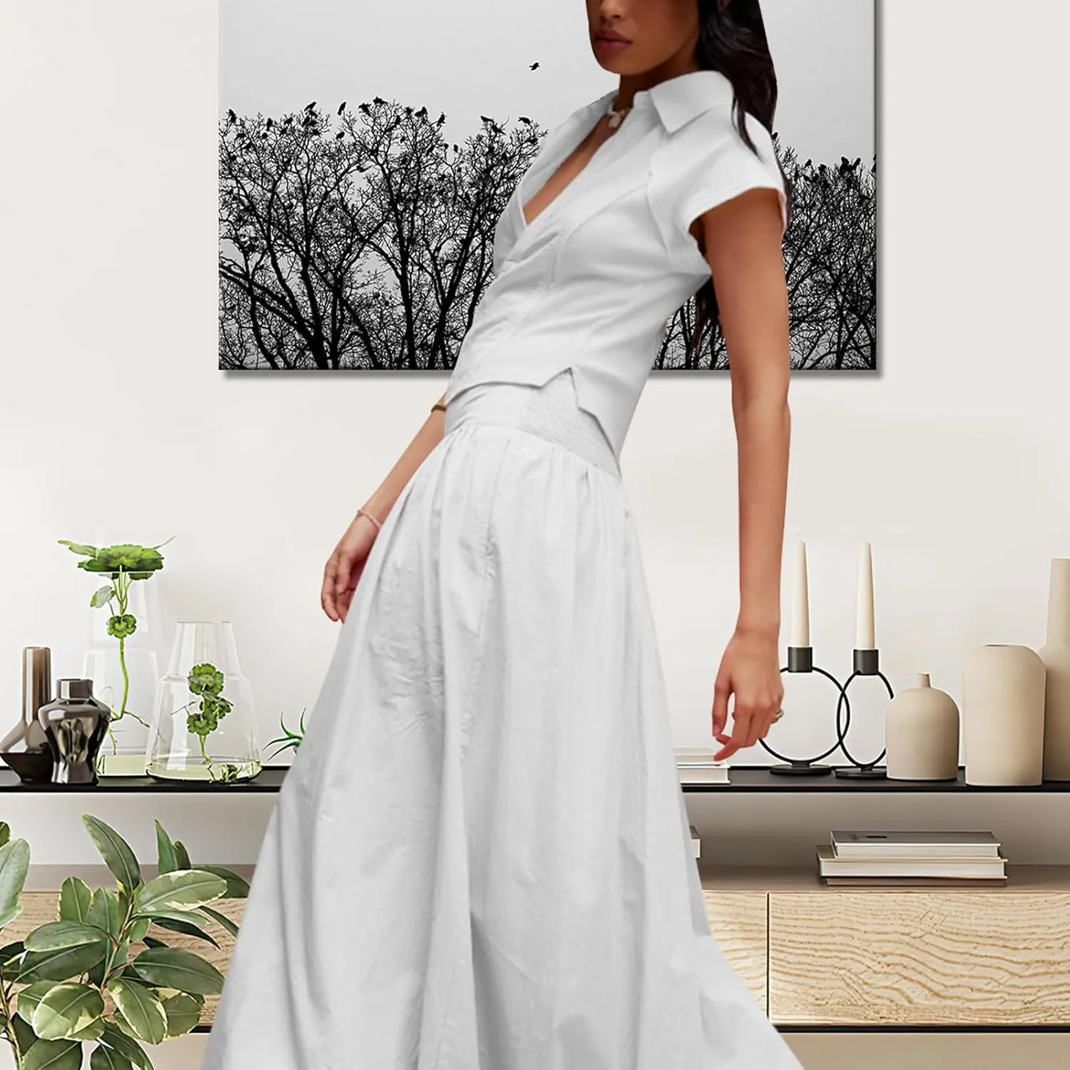 LAVASEON Women Ruffle Bubble Maxi Skirt Y2K High Elastic Waist A Line Pleated Summer Long Fair Skirt