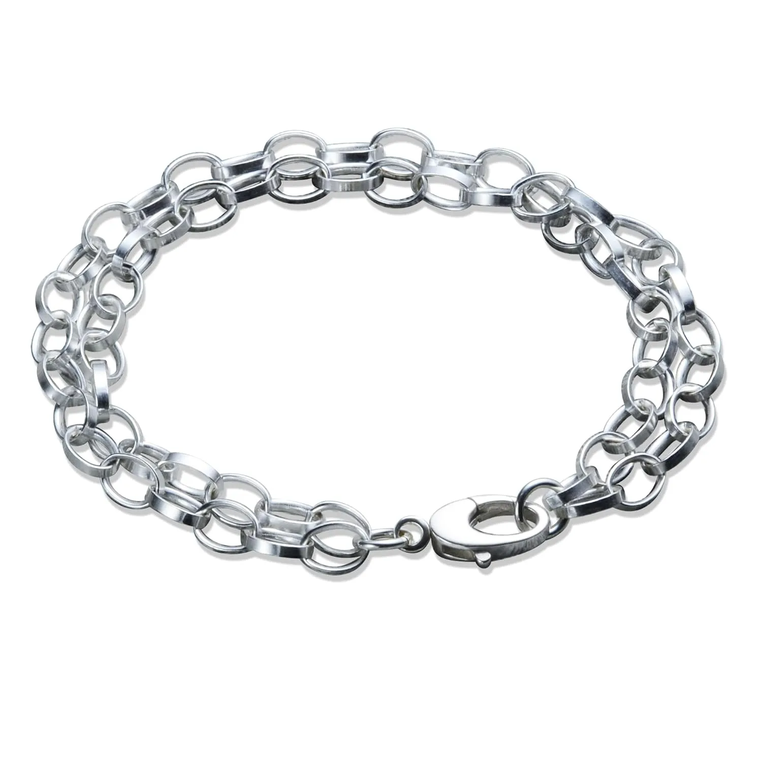 Layered Chain Charm Bracelet in Sterling Silver 8.0 inches (7.5 inches)