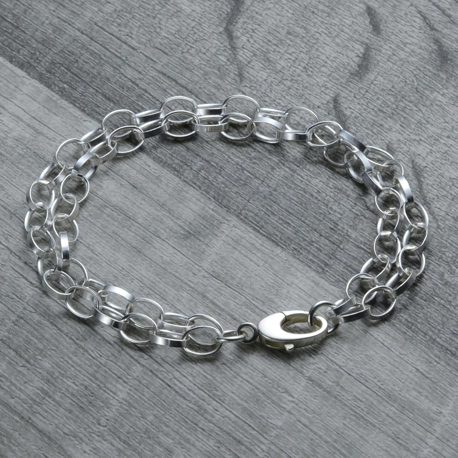Layered Chain Charm Bracelet in Sterling Silver 8.0 inches (7.5 inches)
