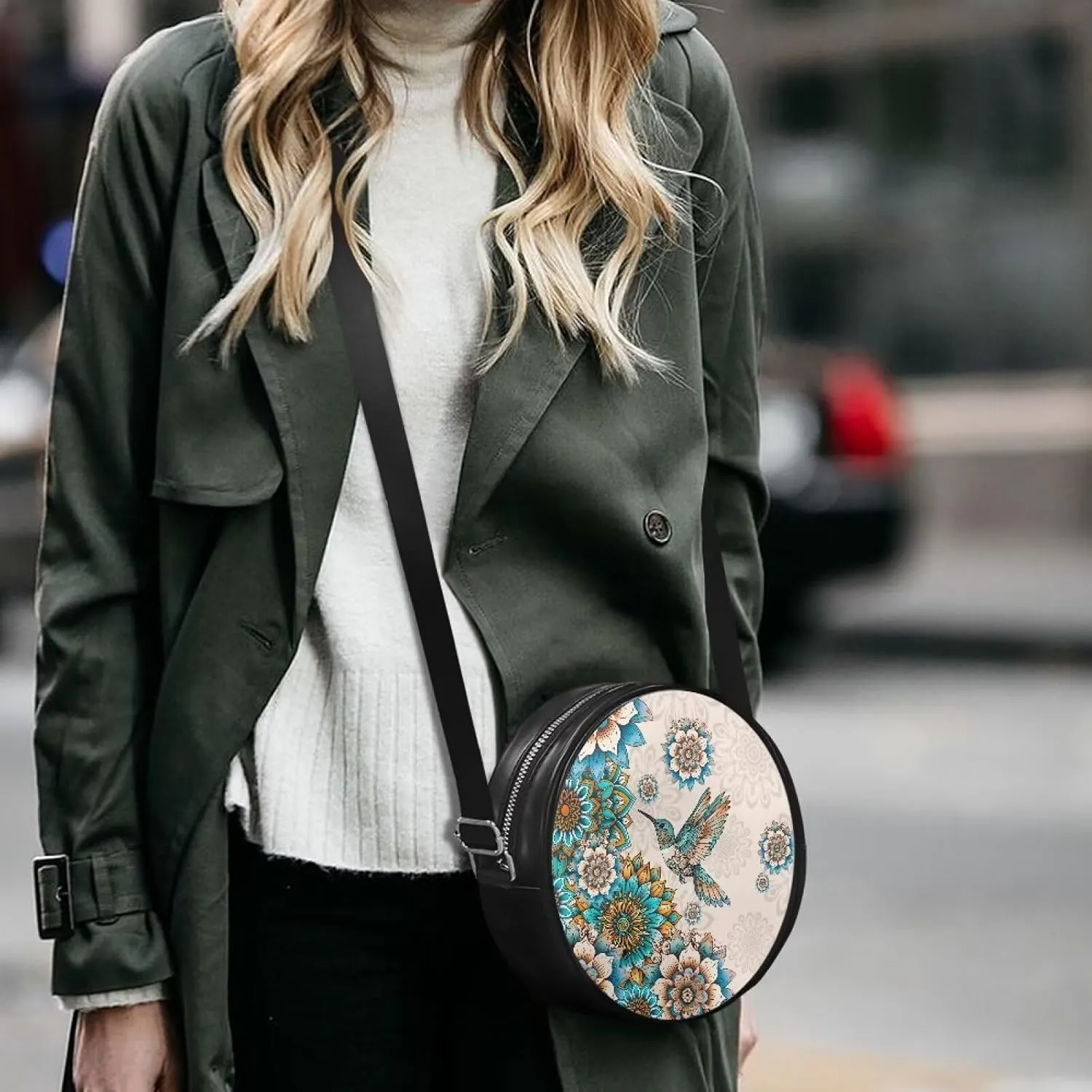 Leather Crossbody Bags for Women Girls Trendy Circle Cross Body Shoulder Bag Round Wallet