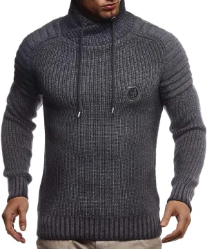 Leif Nelson Mens Knitted Pullover | Long-sleeved slim fit Knitwear | Biker-Style sweatshirt with shawl collar for Men