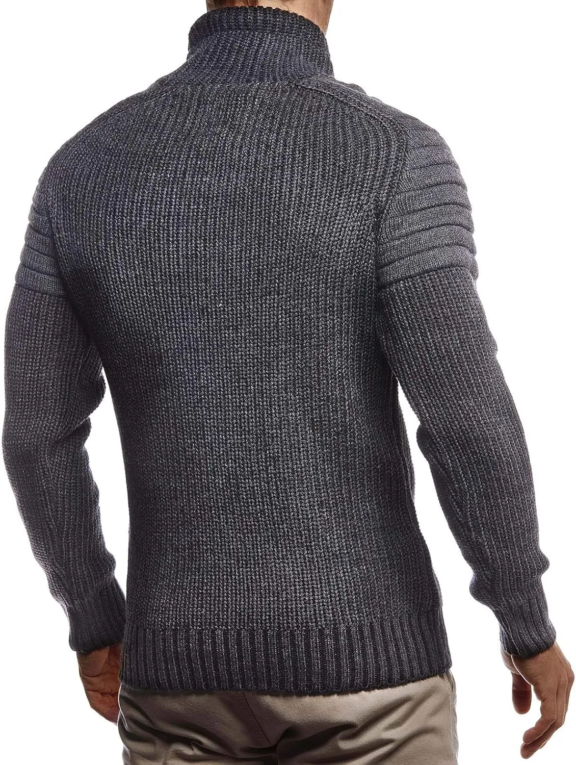 Leif Nelson Mens Knitted Pullover | Long-sleeved slim fit Knitwear | Biker-Style sweatshirt with shawl collar for Men