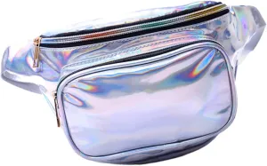 LIFKOME Chic Sequin Pu Leather Chest Bag Women's Waist Pouch Reflective Stripes for Outdoor Travel Beauty Products