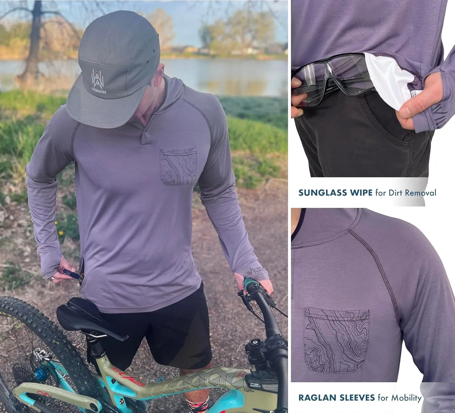 Lightweight Men's Hoodie | Bamboo Rayon Long Sleeve Sun Shirt | MTB Jersey