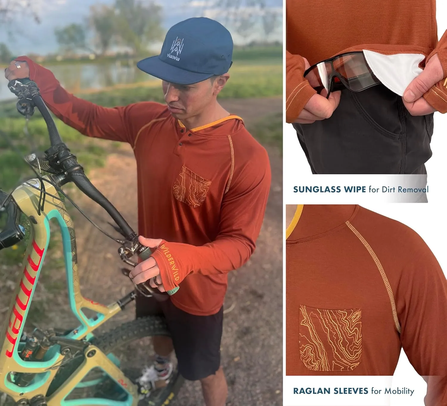 Lightweight Men's Hoodie | Bamboo Rayon Long Sleeve Sun Shirt | MTB Jersey