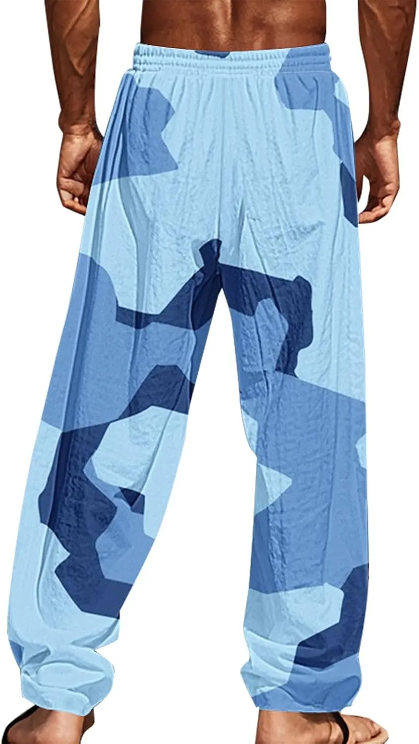Lightweight Summer Beach Pant Striped Printed Pants Summer Yoga Beach Trousers Mens Linen Blend Pants Mens Hippie