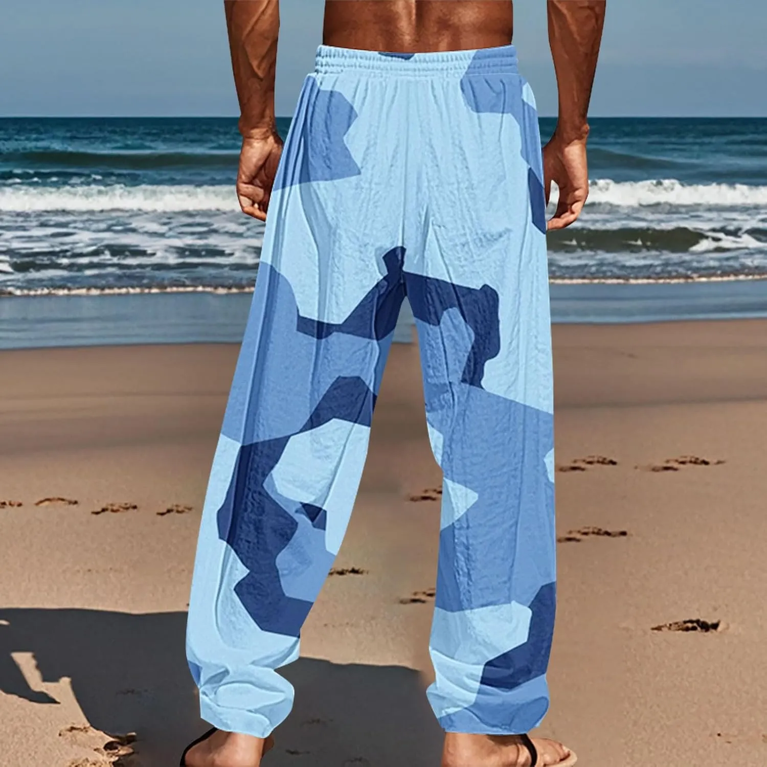 Lightweight Summer Beach Pant Striped Printed Pants Summer Yoga Beach Trousers Mens Linen Blend Pants Mens Hippie