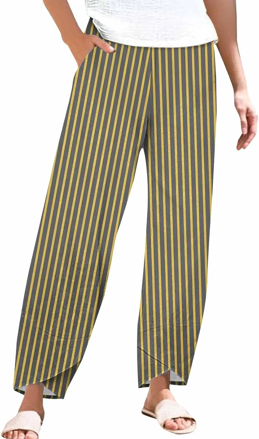 Linen Cargo Pants Women Lightweight Pants Woman Womens for Linen Tapered Drawstring Elastic Waist Casual Trousers Dress with Pockets Striped Loose Fit High Waisted Loose