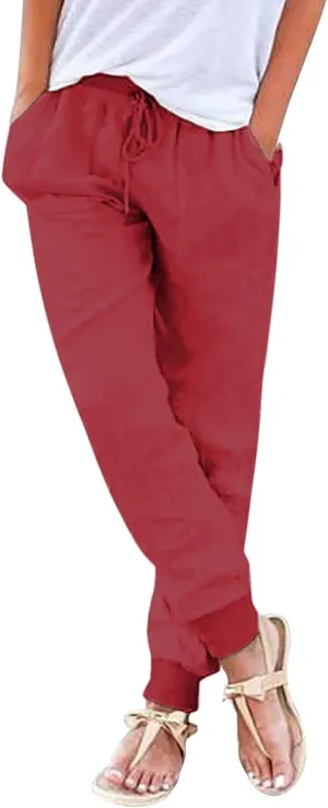 Linen Pants for Women 2025 Summer High Waist Straight Leg Lounge Pant Casual Loose Lightweight Beach Trousers with